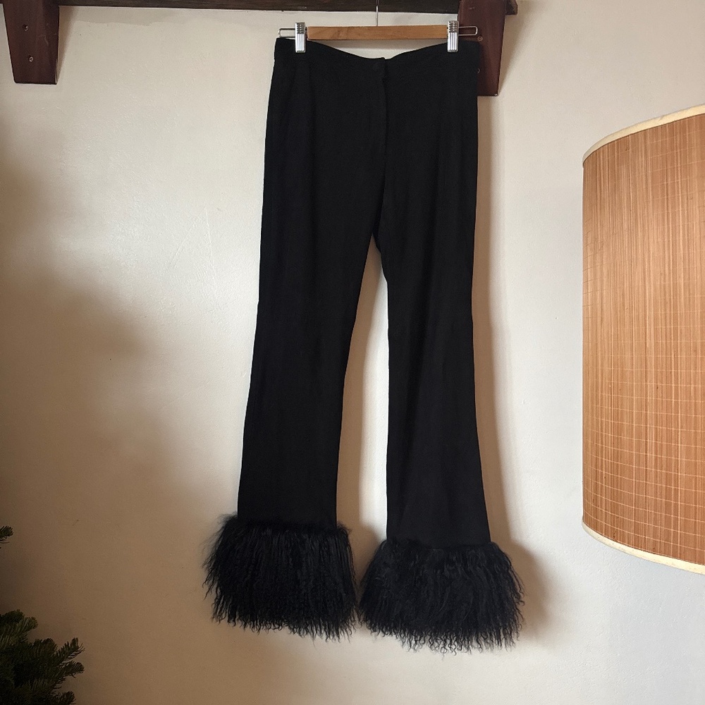 Vintage 90s leather Mongolian lambs fur stunning pants
